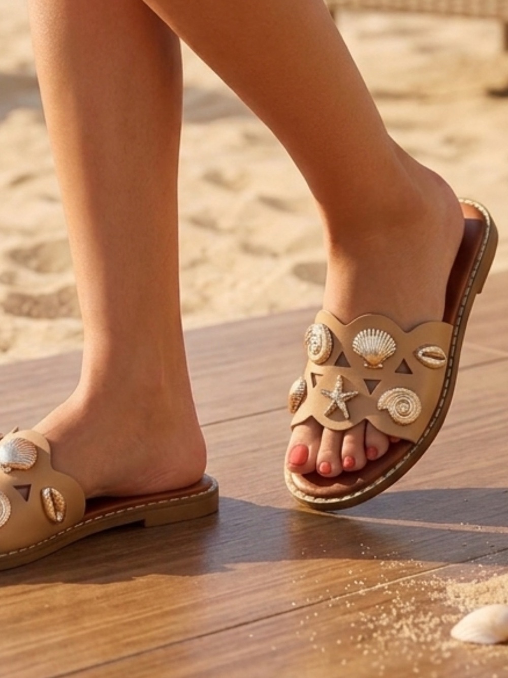 Seashell Charm Slide Sandals - Forever